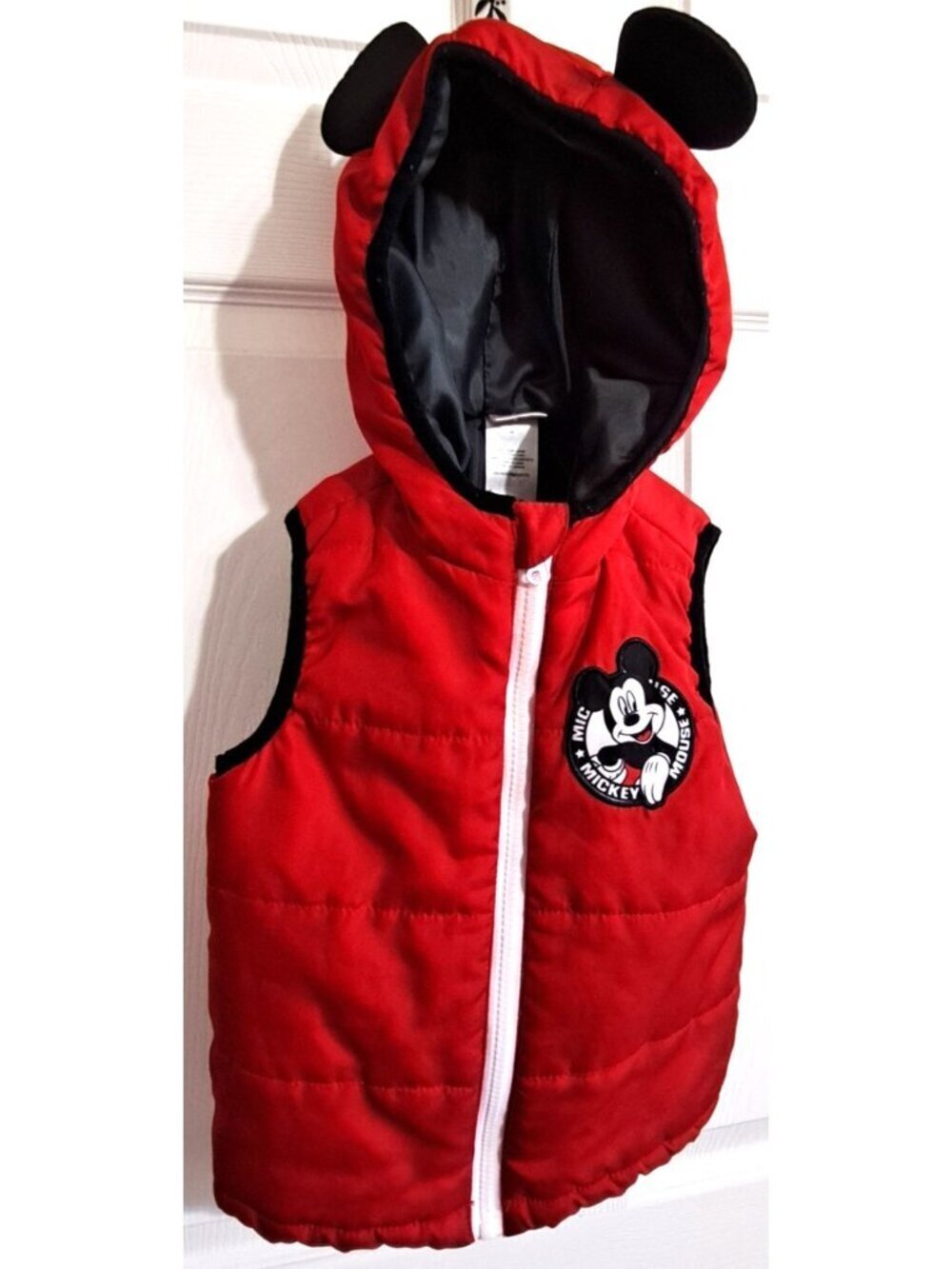 Disney Junior 4T Red Sleeveless Zip Front Puffer Hoodie Vest